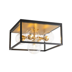 LightFixturesUSA - 5 - Light Square Box Glass Globe Flush Mount Light - Ceiling Light - Black + Brass - 