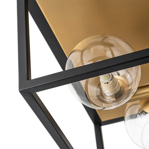 LightFixturesUSA - 5 - Light Square Box Glass Globe Flush Mount Light - Ceiling Light - Black + Brass - 