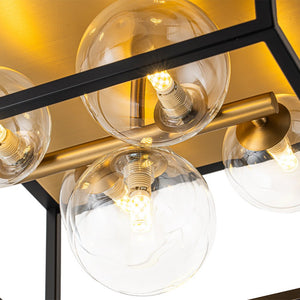 LightFixturesUSA - 5 - Light Square Box Glass Globe Flush Mount Light - Ceiling Light - Black + Brass - 