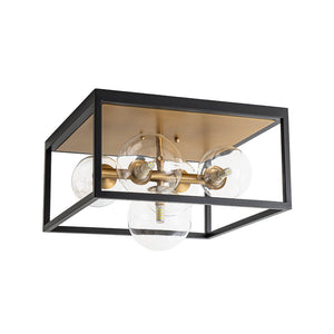 LightFixturesUSA - 5 - Light Square Box Glass Globe Flush Mount Light - Ceiling Light - Black + Brass - 