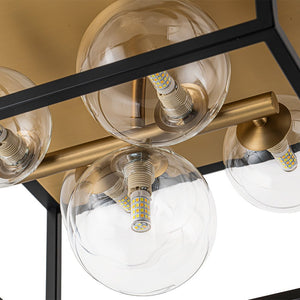 LightFixturesUSA - 5 - Light Square Box Glass Globe Flush Mount Light - Ceiling Light - Black + Brass - 
