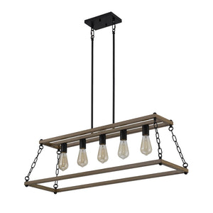 LightFixturesUSA - 5 - Light Trapezoid Wood Grain Chain Linear Island Chandelier - Chandelier - 5 - Light - 