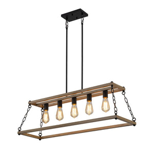 LightFixturesUSA - 5 - Light Trapezoid Wood Grain Chain Linear Island Chandelier - Chandelier - 5 - Light - 