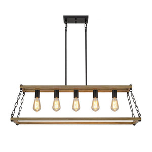 LightFixturesUSA - 5 - Light Trapezoid Wood Grain Chain Linear Island Chandelier - Chandelier - 5 - Light - 