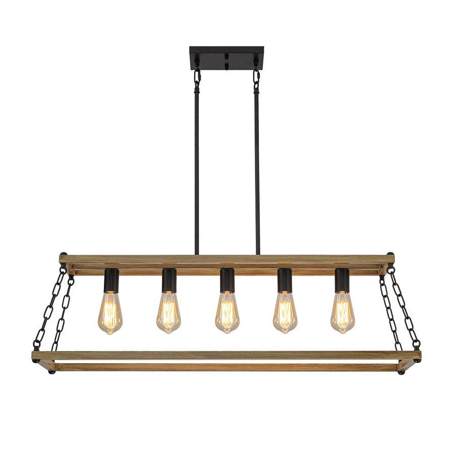 LightFixturesUSA - 5 - Light Trapezoid Wood Grain Chain Linear Island Chandelier - Chandelier - 5 - Light - 