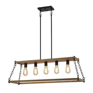 LightFixturesUSA - 5 - Light Trapezoid Wood Grain Chain Linear Island Chandelier - Chandelier - 5 - Light - 