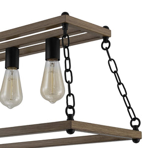 LightFixturesUSA - 5 - Light Trapezoid Wood Grain Chain Linear Island Chandelier - Chandelier - 5 - Light - 