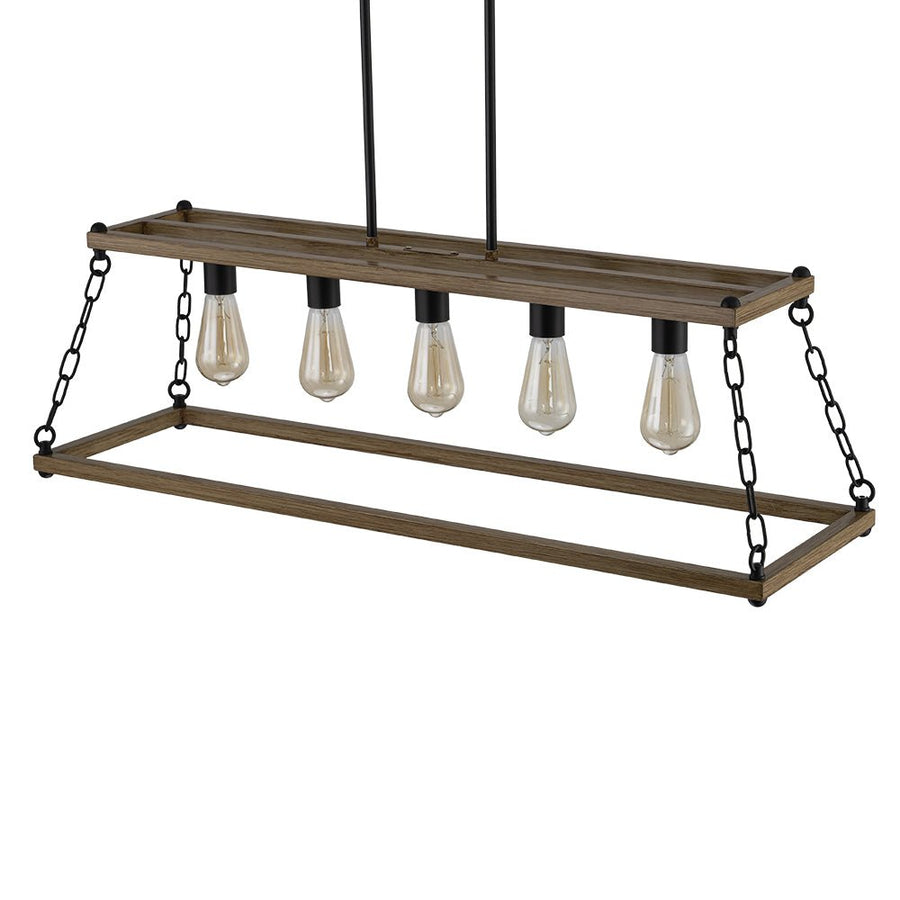 LightFixturesUSA - 5 - Light Trapezoid Wood Grain Chain Linear Island Chandelier - Chandelier - 5 - Light - 