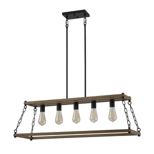 LightFixturesUSA - 5 - Light Trapezoid Wood Grain Chain Linear Island Chandelier - Chandelier - 5 - Light - 