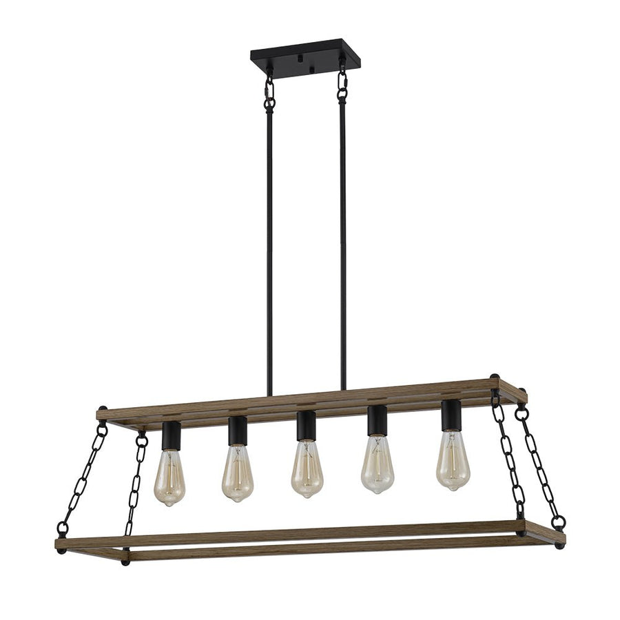 LightFixturesUSA - 5 - Light Trapezoid Wood Grain Chain Linear Island Chandelier - Chandelier - 5 - Light - 