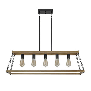 LightFixturesUSA - 5 - Light Trapezoid Wood Grain Chain Linear Island Chandelier - Chandelier - 5 - Light - 