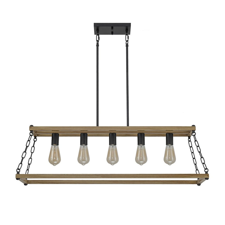 LightFixturesUSA - 5 - Light Trapezoid Wood Grain Chain Linear Island Chandelier - Chandelier - 5 - Light - 