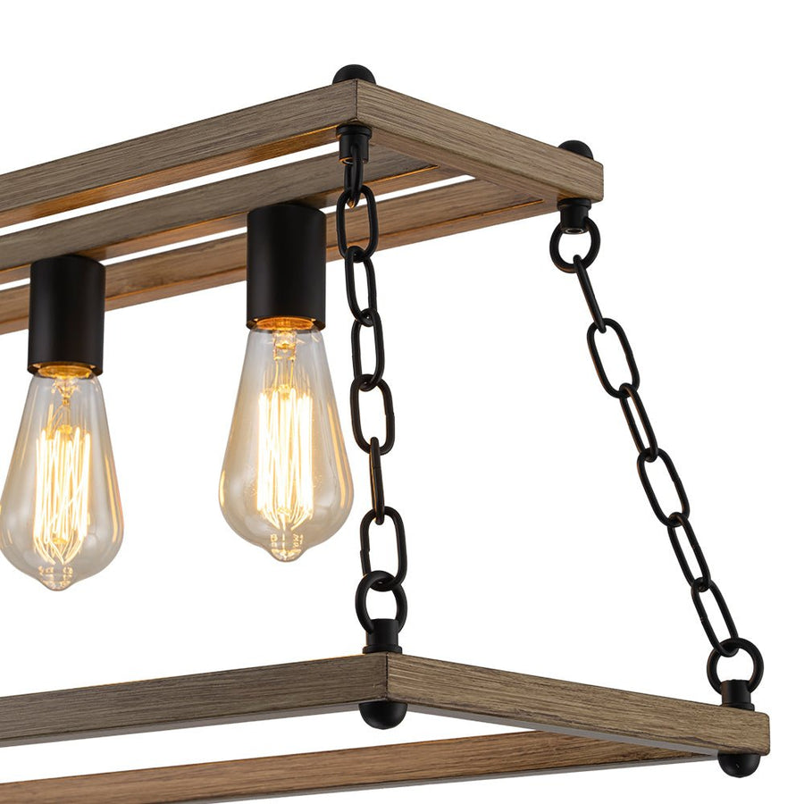 LightFixturesUSA - 5 - Light Trapezoid Wood Grain Chain Linear Island Chandelier - Chandelier - 5 - Light - 