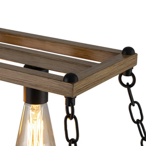 LightFixturesUSA - 5 - Light Trapezoid Wood Grain Chain Linear Island Chandelier - Chandelier - 5 - Light - 