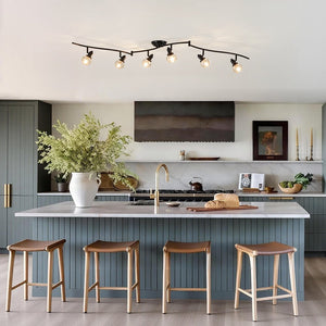 LightFixturesUSA - 6 - Light Adjustable Crystal Spotlight Island Linear Track Light - Ceiling Light - Black - 