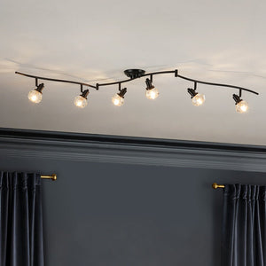 LightFixturesUSA - 6 - Light Adjustable Crystal Spotlight Island Linear Track Light - Ceiling Light - Black - 