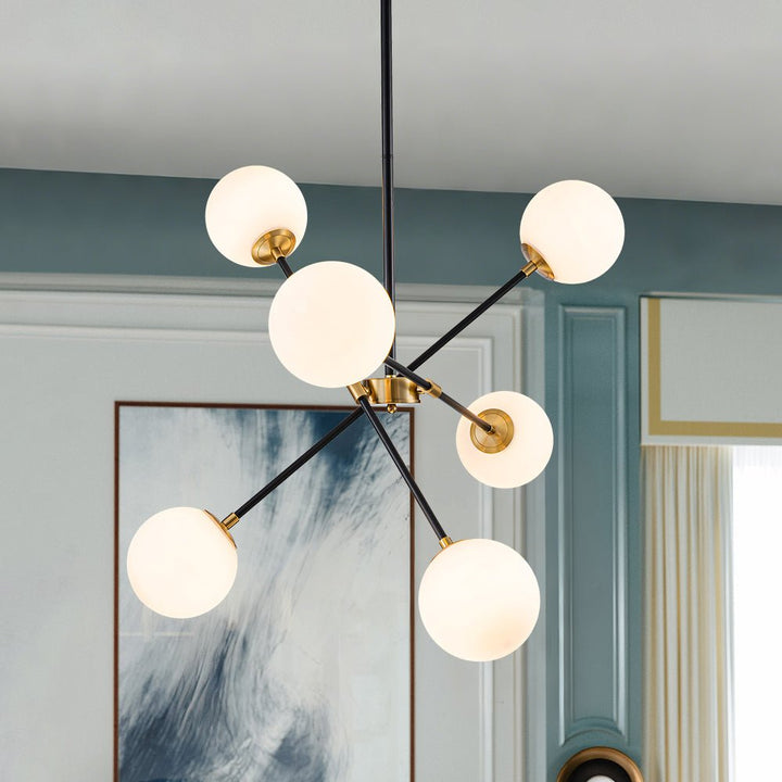 LightFixturesUSA - 6 - Light Adjustable Frosted Glass Globe Sputnik Chandelier - Chandelier - 6 - Lt - 