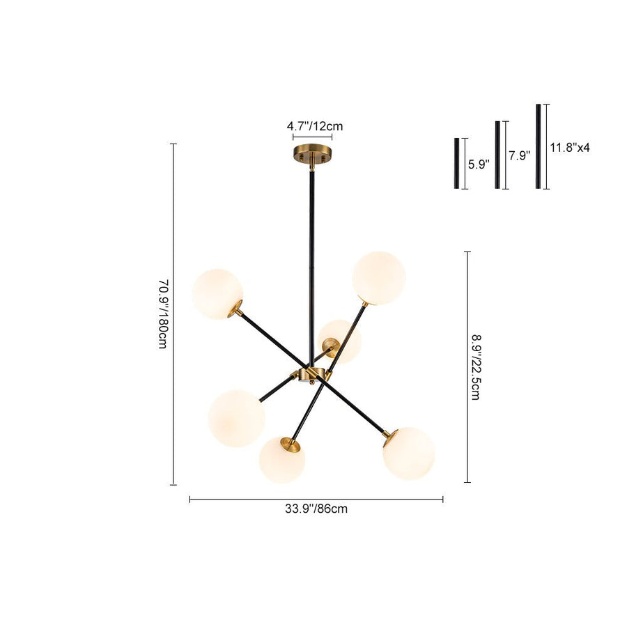 LightFixturesUSA - 6 - Light Adjustable Frosted Glass Globe Sputnik Chandelier - Chandelier - 6 - Lt - 