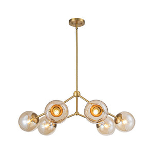 LightFixturesUSA - 6 - Light Amber Glass Globe Branch Sputnik Chandelier - Chandelier - Brass - 