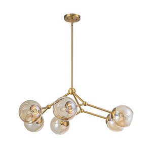 LightFixturesUSA - 6 - Light Amber Glass Globe Branch Sputnik Chandelier - Chandelier - Brass - 