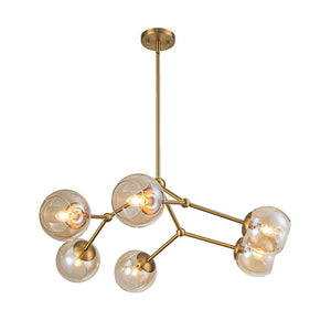 LightFixturesUSA - 6 - Light Amber Glass Globe Branch Sputnik Chandelier - Chandelier - Brass - 