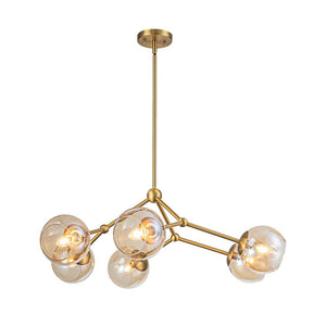 LightFixturesUSA - 6 - Light Amber Glass Globe Branch Sputnik Chandelier - Chandelier - Brass - 