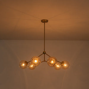 LightFixturesUSA - 6 - Light Amber Glass Globe Branch Sputnik Chandelier - Chandelier - Brass - 