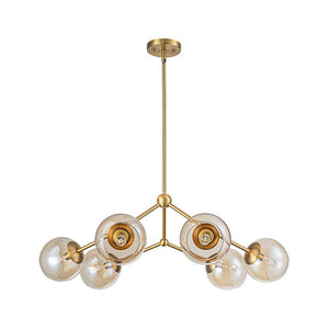 LightFixturesUSA - 6 - Light Amber Glass Globe Branch Sputnik Chandelier - Chandelier - Brass - 
