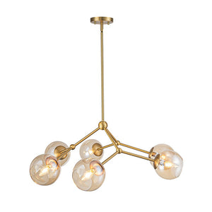 LightFixturesUSA - 6 - Light Amber Glass Globe Branch Sputnik Chandelier - Chandelier - Brass - 