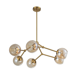 LightFixturesUSA - 6 - Light Amber Glass Globe Branch Sputnik Chandelier - Chandelier - Brass - 