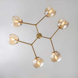 LightFixturesUSA - 6 - Light Amber Glass Globe Branch Sputnik Chandelier - Chandelier - Brass - 