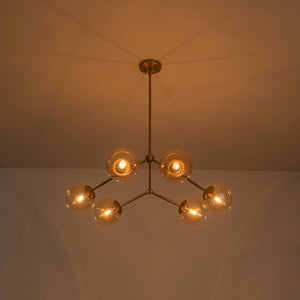 LightFixturesUSA - 6 - Light Amber Glass Globe Branch Sputnik Chandelier - Chandelier - Brass - 