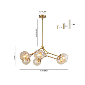 LightFixturesUSA - 6 - Light Amber Glass Globe Branch Sputnik Chandelier - Chandelier - Brass - 