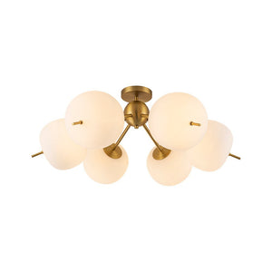 LightFixturesUSA - 6 - Light Bloom Opal Glass Globe Round Sputnik Semi Flush Mount - Ceiling Light - Brass - 