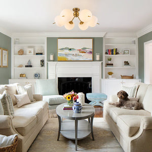 LightFixturesUSA - 6 - Light Bloom Opal Glass Globe Round Sputnik Semi Flush Mount - Ceiling Light - Brass - 