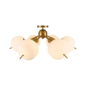 LightFixturesUSA - 6 - Light Bloom Opal Glass Globe Round Sputnik Semi Flush Mount - Ceiling Light - Brass - 