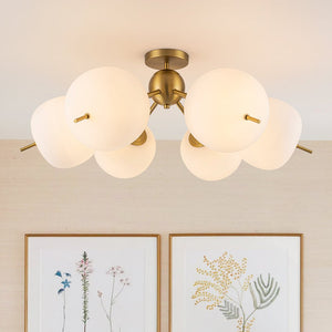 LightFixturesUSA - 6 - Light Bloom Opal Glass Globe Round Sputnik Semi Flush Mount - Ceiling Light - Brass - 