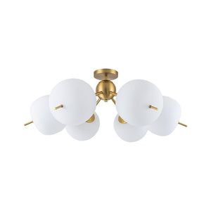 LightFixturesUSA - 6 - Light Bloom Opal Glass Globe Round Sputnik Semi Flush Mount - Ceiling Light - Brass - 