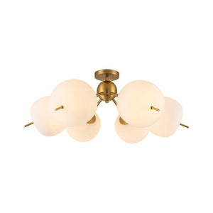 LightFixturesUSA - 6 - Light Bloom Opal Glass Globe Round Sputnik Semi Flush Mount - Ceiling Light - Brass - 