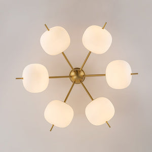 LightFixturesUSA - 6 - Light Bloom Opal Glass Globe Round Sputnik Semi Flush Mount - Ceiling Light - Brass - 