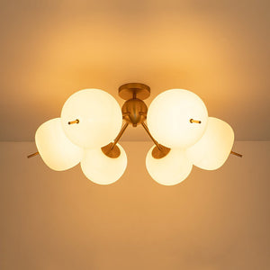 LightFixturesUSA - 6 - Light Bloom Opal Glass Globe Round Sputnik Semi Flush Mount - Ceiling Light - Brass - 