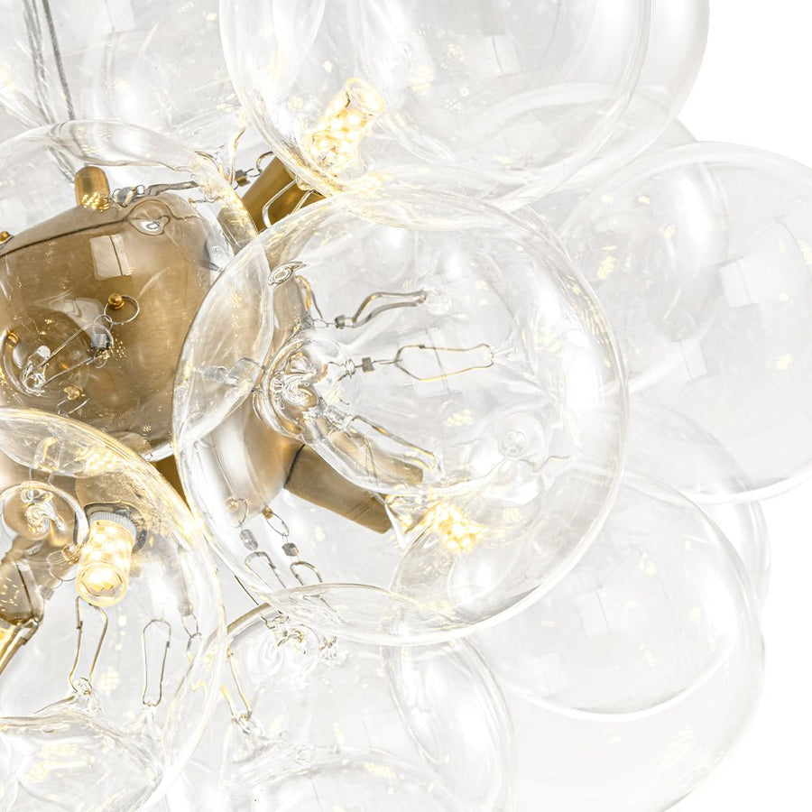 LightFixturesUSA - 6 - Light Brass Cluster Clear Glass Bubble Sphere Chandelier - Chandelier - Brass - 