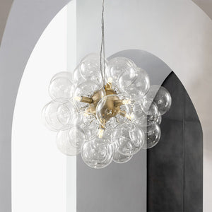 LightFixturesUSA - 6 - Light Brass Cluster Clear Glass Bubble Sphere Chandelier - Chandelier - Brass - 