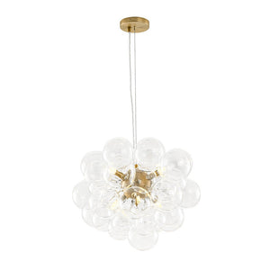 LightFixturesUSA - 6 - Light Brass Cluster Clear Glass Bubble Sphere Chandelier - Chandelier - Brass - 