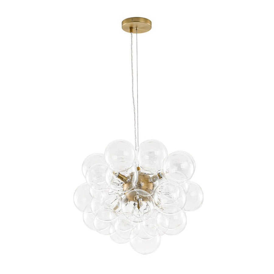 LightFixturesUSA - 6 - Light Brass Cluster Clear Glass Bubble Sphere Chandelier - Chandelier - Brass - 