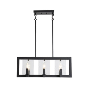 LightFixturesUSA - 6 - Light Candle Ripple Glass Black Rectangle Island Pendant - Chandelier - Matte Black - 