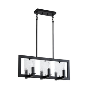 LightFixturesUSA - 6 - Light Candle Ripple Glass Black Rectangle Island Pendant - Chandelier - Matte Black - 