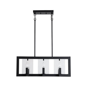 LightFixturesUSA - 6 - Light Candle Ripple Glass Black Rectangle Island Pendant - Chandelier - Matte Black - 