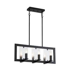 LightFixturesUSA - 6 - Light Candle Ripple Glass Black Rectangle Island Pendant - Chandelier - Matte Black - 