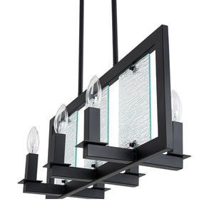 LightFixturesUSA - 6 - Light Candle Ripple Glass Black Rectangle Island Pendant - Chandelier - Matte Black - 